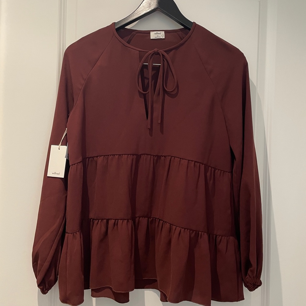 Aritzia Wilfred Odette Blouse in Truffle (Size XS)